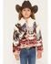 Image #1 - Shyanne Girls' Teton Snap Front Printed Sherpa Jacket, Cream, hi-res
