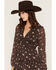 Image #2 - Trixxi Women's Floral Print Polka Dot Long Sleeve Mini Dress, Brown, hi-res