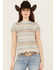 Shyanne Women's Serape Striped Crewneck Graphic Tee, Blue, hi-res
