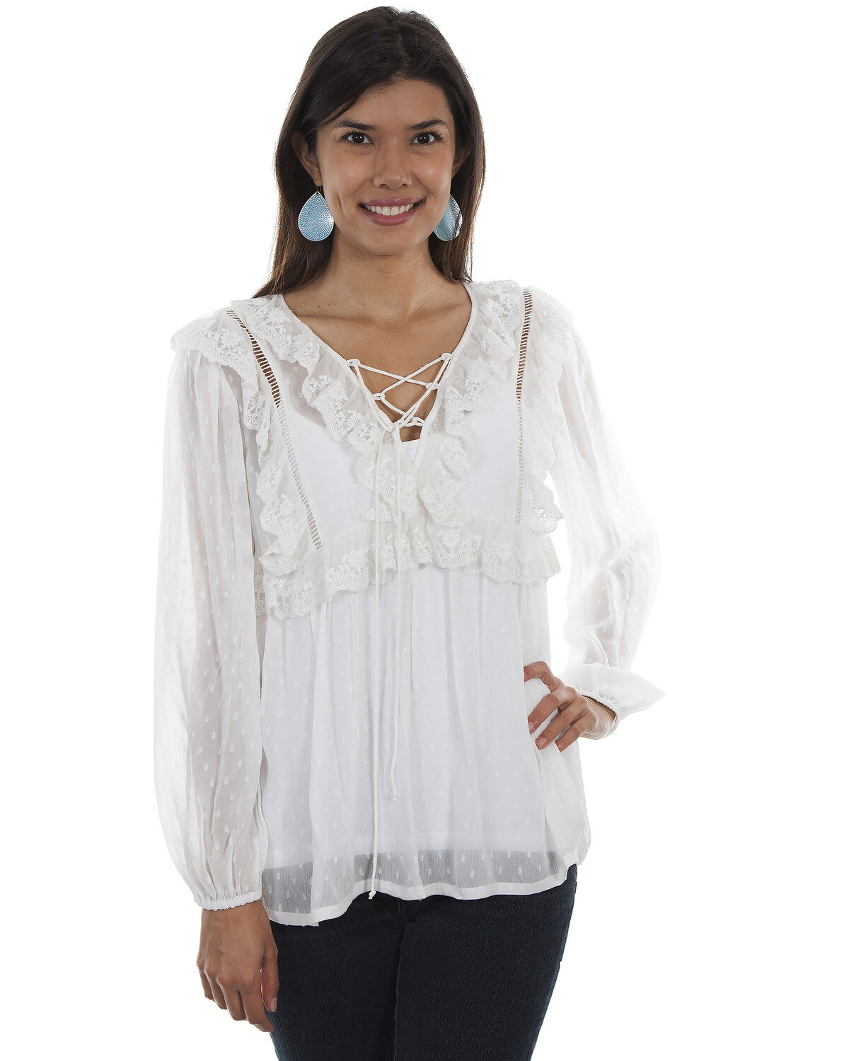 Image #1 - Honey Creek by Scully Women's Ivory Swiss Dot Ruffle Blouse , , hi-res