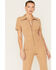 Flying Tomato Women's Corduroy Flare Jumpsuit, Tan, hi-res