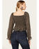 Beyond The Radar Women's Floral Smocked Off Shoulder Woven Long Sleeve Top, Black, hi-res