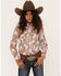 Panhandle Girls' Paisley Patchwork Print Long Sleeve Snap Shirt, Turquoise, hi-res