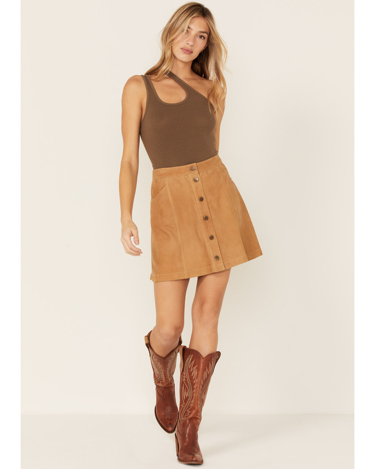 Tan button hotsell down skirt