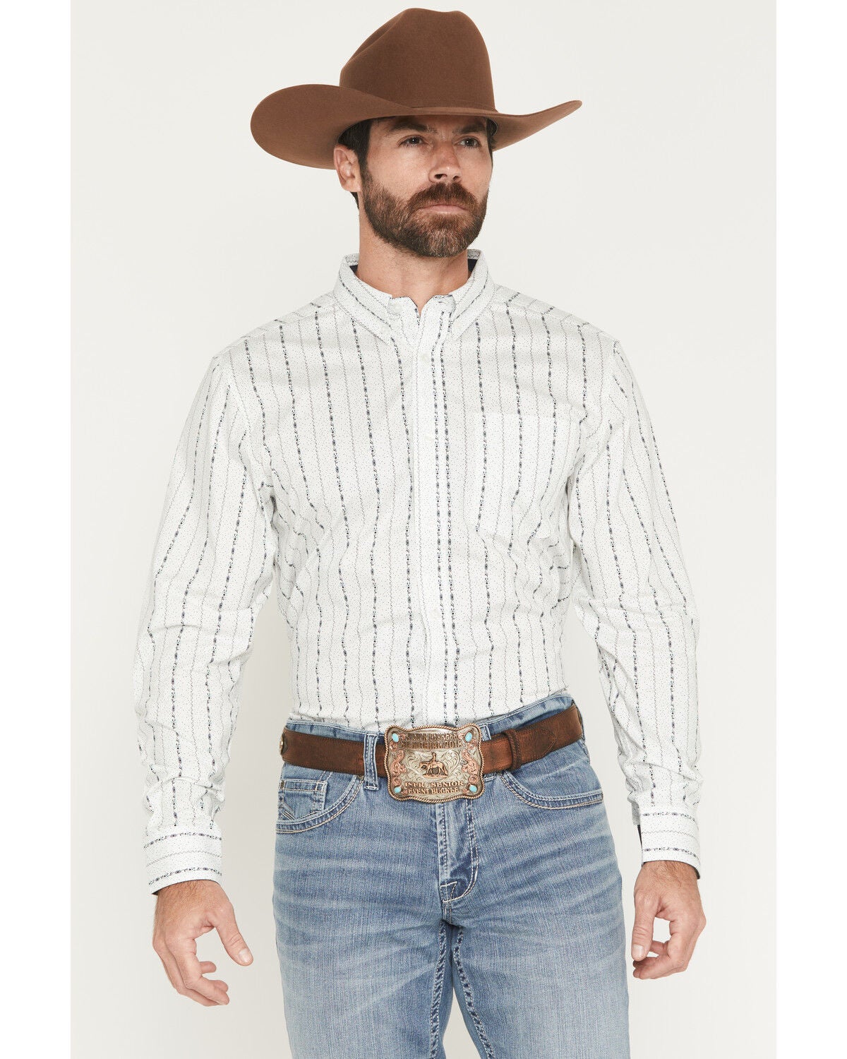 Cody James Men's Ranchers Legend Floral Stripe Print Long Sleeve Button-Down Stretch Western Shirt, Ivory, hi-res