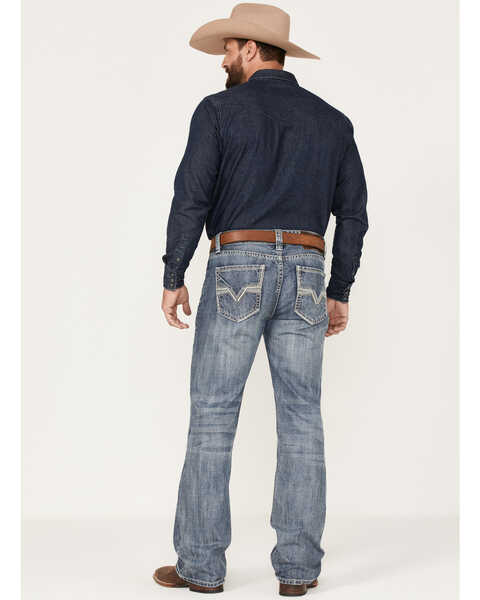Rock & Roll Denim Men's Relaxed Fit Ladder Stitch Bootcut Jeans, Medium Wash, hi-res