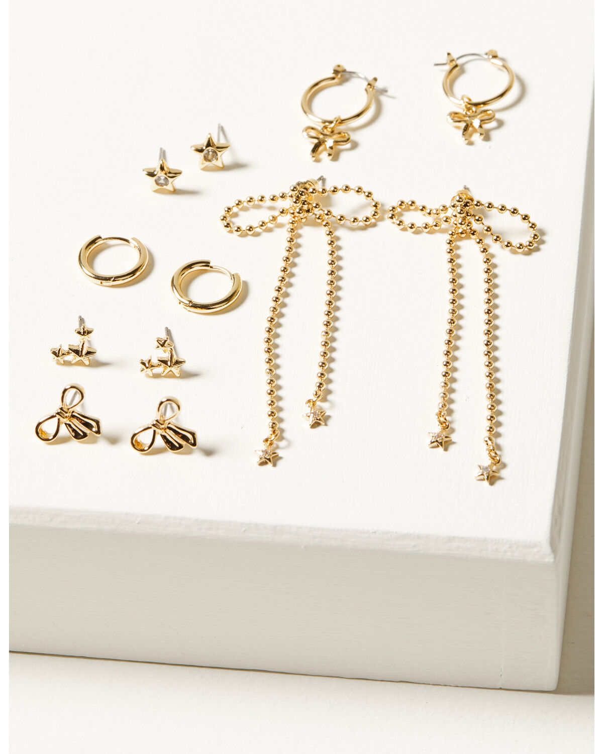 Image #1 - Shyanne Women's Bow And Star Earring Set - 6 Piece, Gold, hi-res