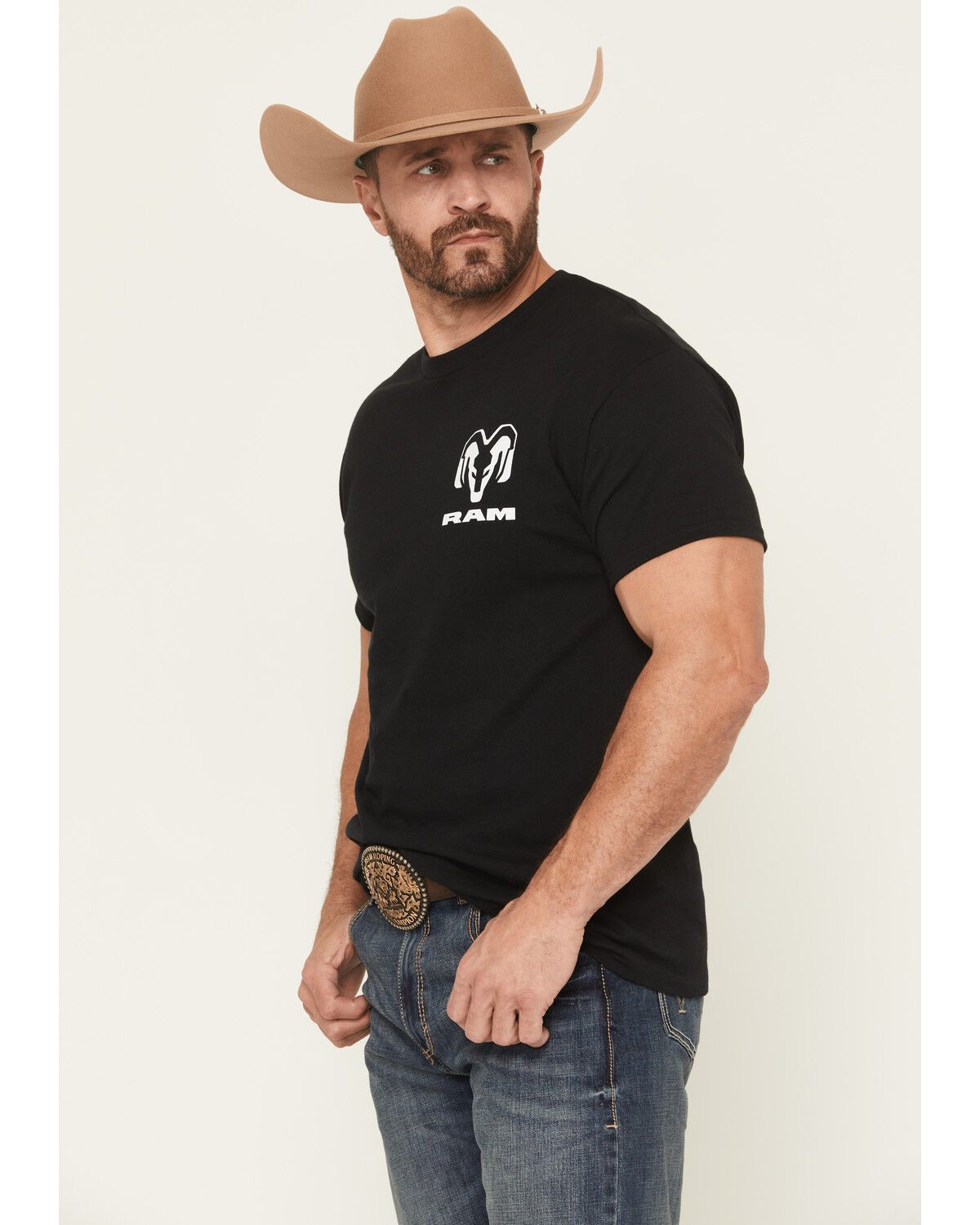 Image #3 - Buckwear Men's Ram Camo Logo Short Sleeve Graphic T-Shirt, Black, hi-res