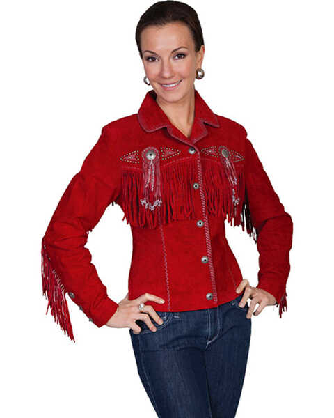 Scully Women's Suede Leather Fringe Jacket - Plus, Red, hi-res