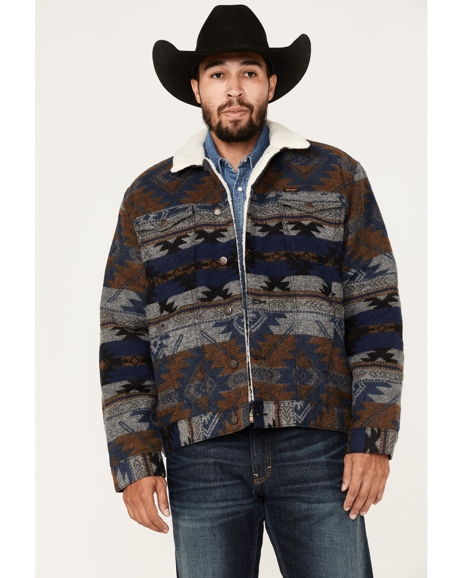 Wrangler Men's Depths Southwestern Print Button Down Sherpa Jacket | Boot  Barn