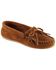 Image #1 - Women's Minnetonka Kilty Suede Moccasins - Wide, Brown, hi-res