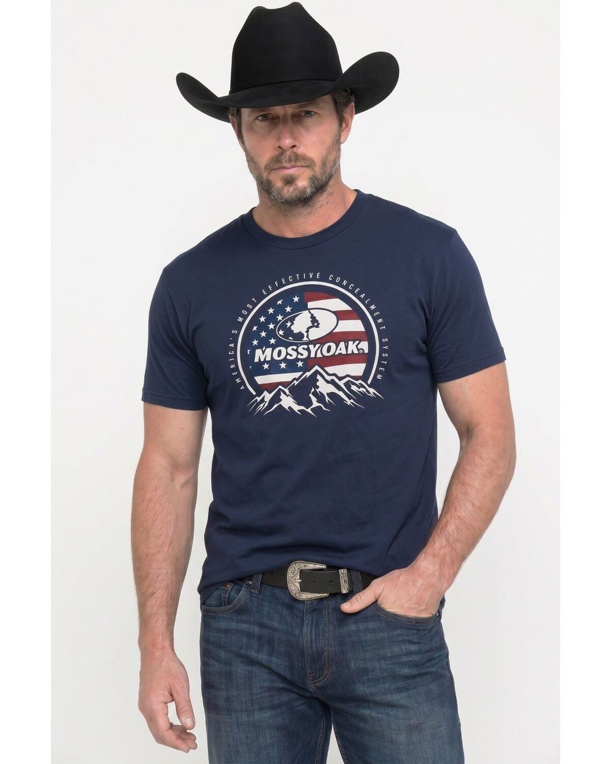 Mossy Oak Men's Patriotic Logo Short Sleeve Graphic T-Shirt, Navy, hi-res