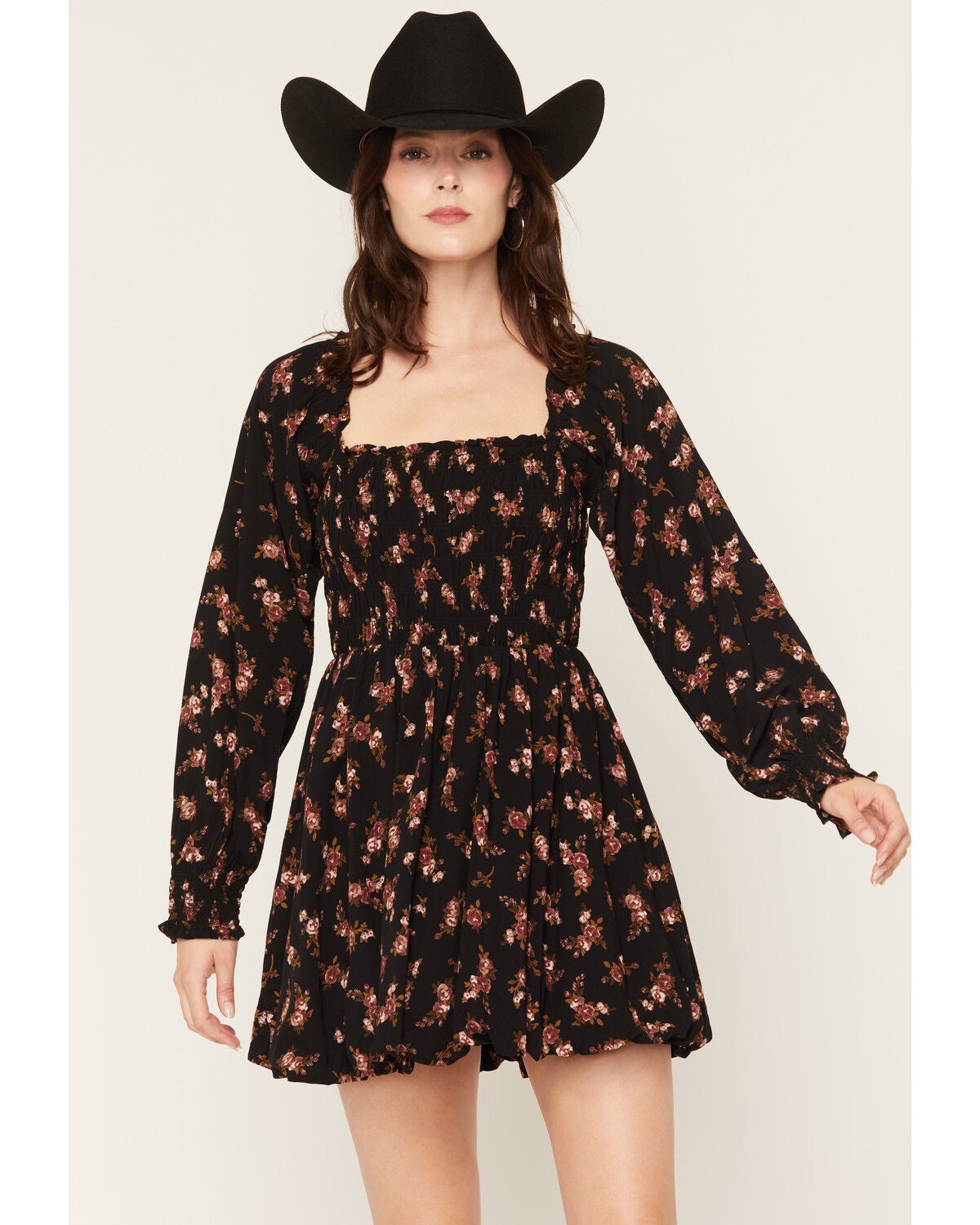 Saltwater Luxe Women's Ralph Floral Print Long Sleeve Mini Dress, Black, hi-res