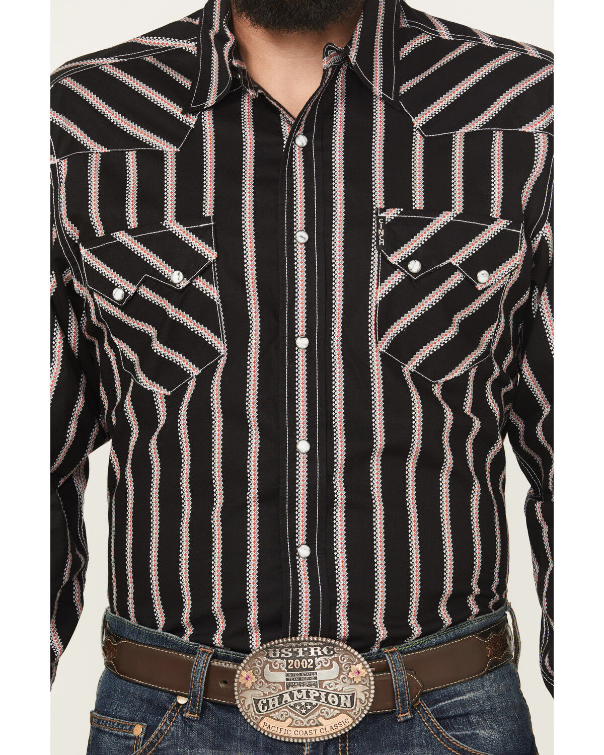 Image #3 - Cinch Men's Modern Fit Striped Long Sleeve Snap Western Shirt, Black, hi-res