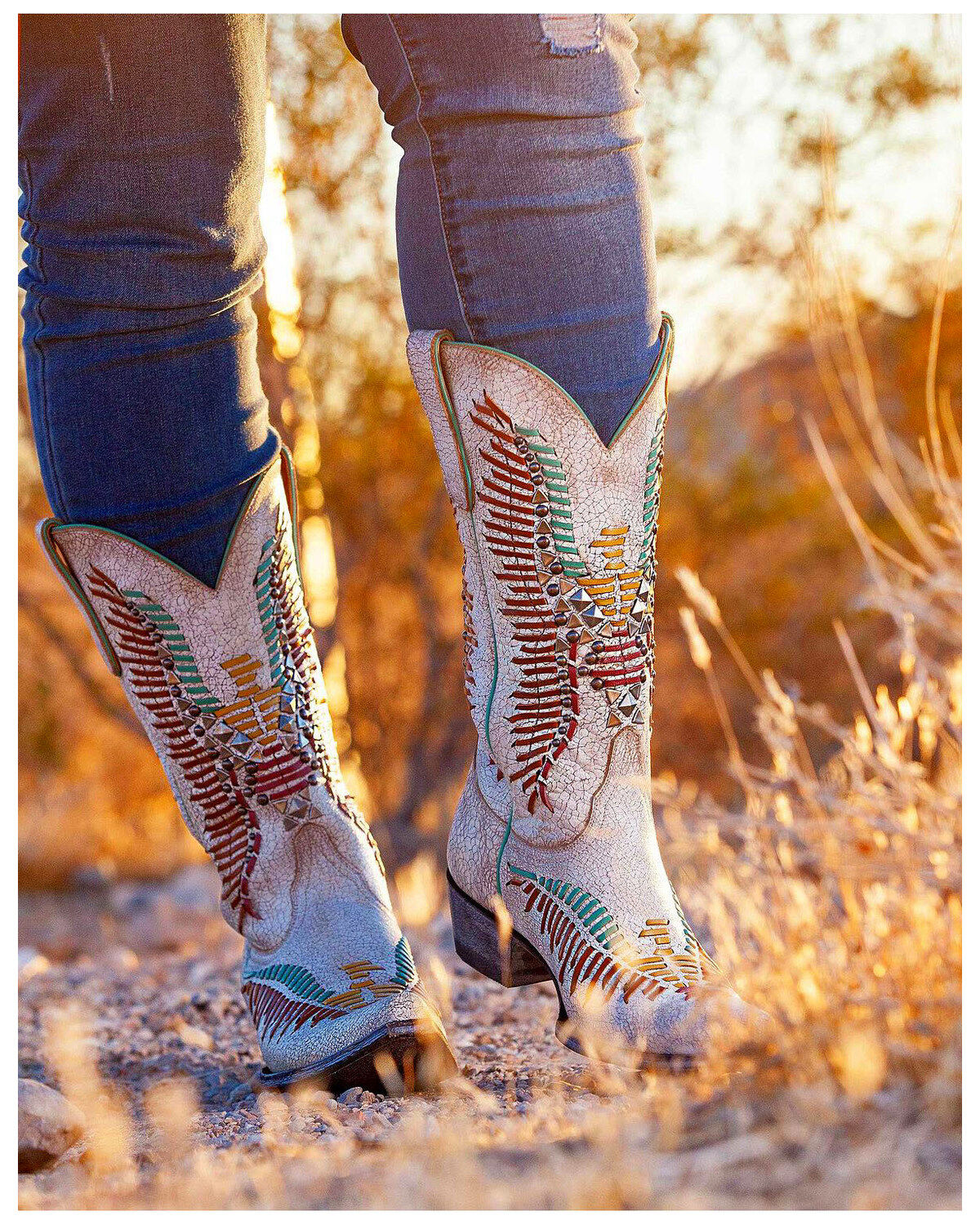 Image #5 - Old Gringo Women's Harper Hand Woven Western Boots - Snip Toe, White, hi-res