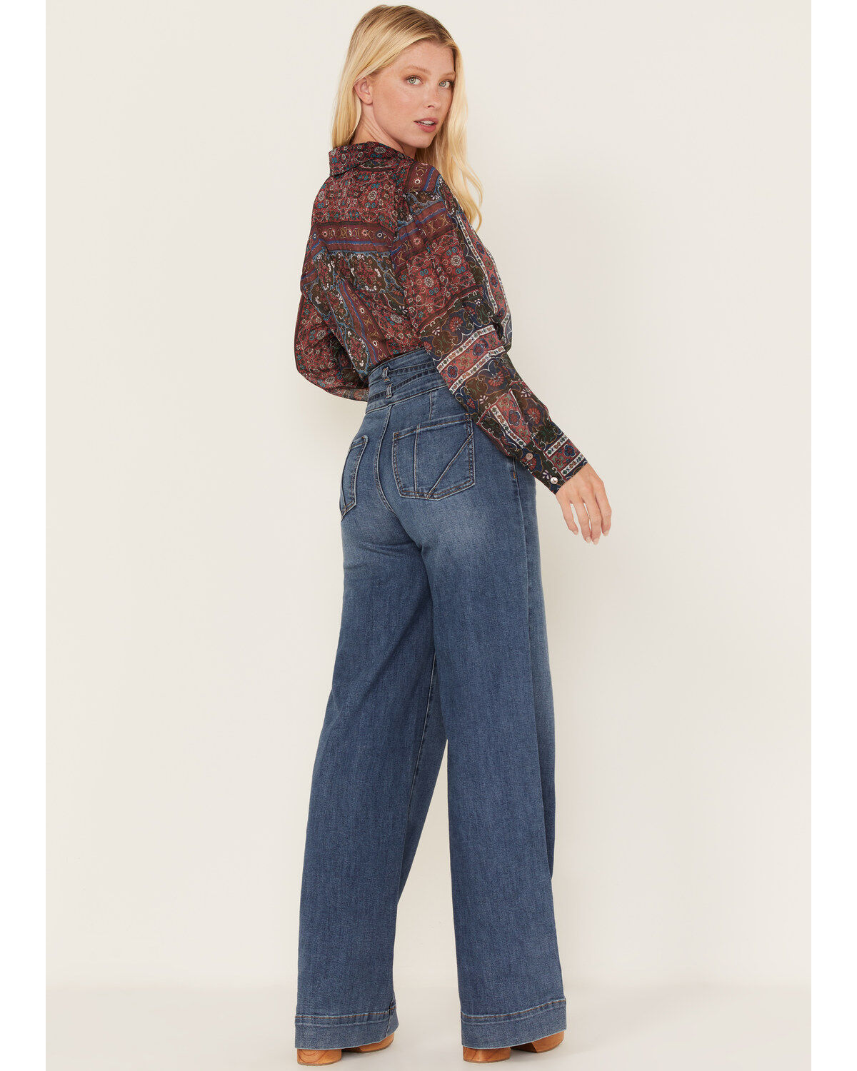 Image #3 - Shyanne Women's Medium Wash High Rise Belted Trouser Wide Jeans, , hi-res