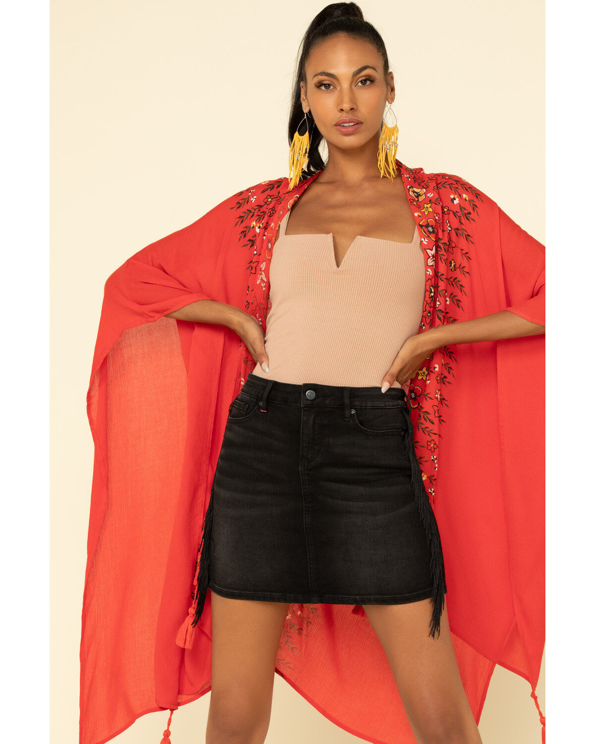 Image #3 - Shyanne Women's Floral Tassel Shawl, Red, hi-res