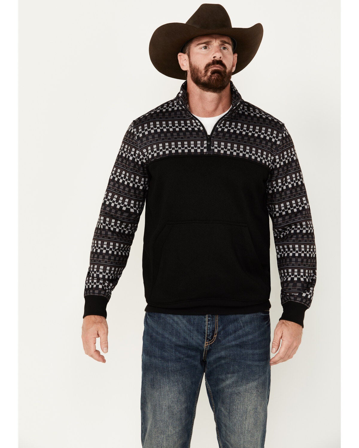RANK 45&reg; Men's Grove Striped Print 1/4 Zip Pullover, Black, hi-res