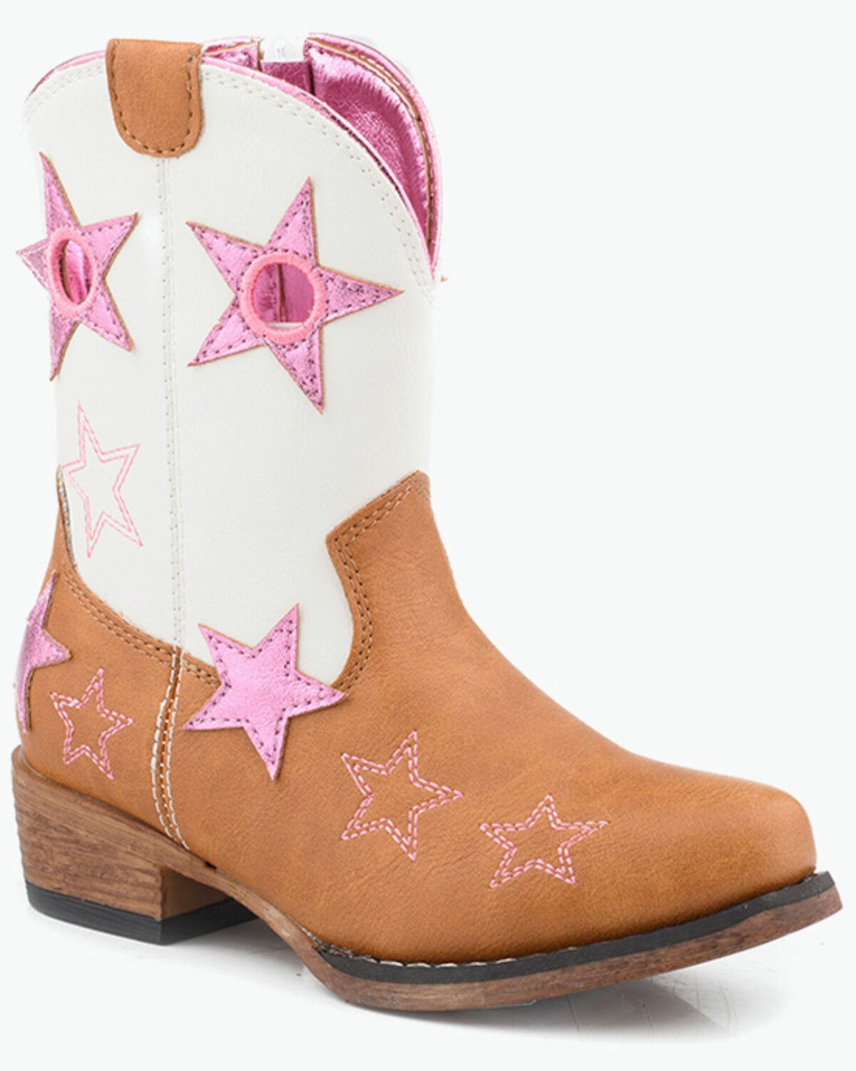 Image #1 - Roper Toddler Girls' Star Rodeo Western Boots - Snip Toe, Tan, hi-res