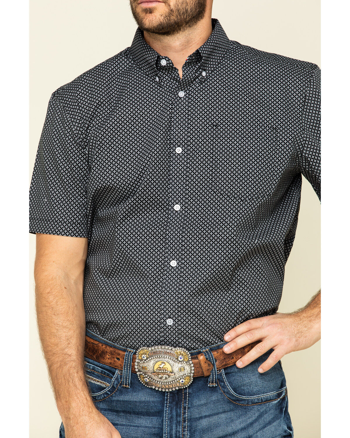Image #4 - Cody James Core Men's Don't Cross Me Geo Print Short Sleeve Western Shirt, , hi-res