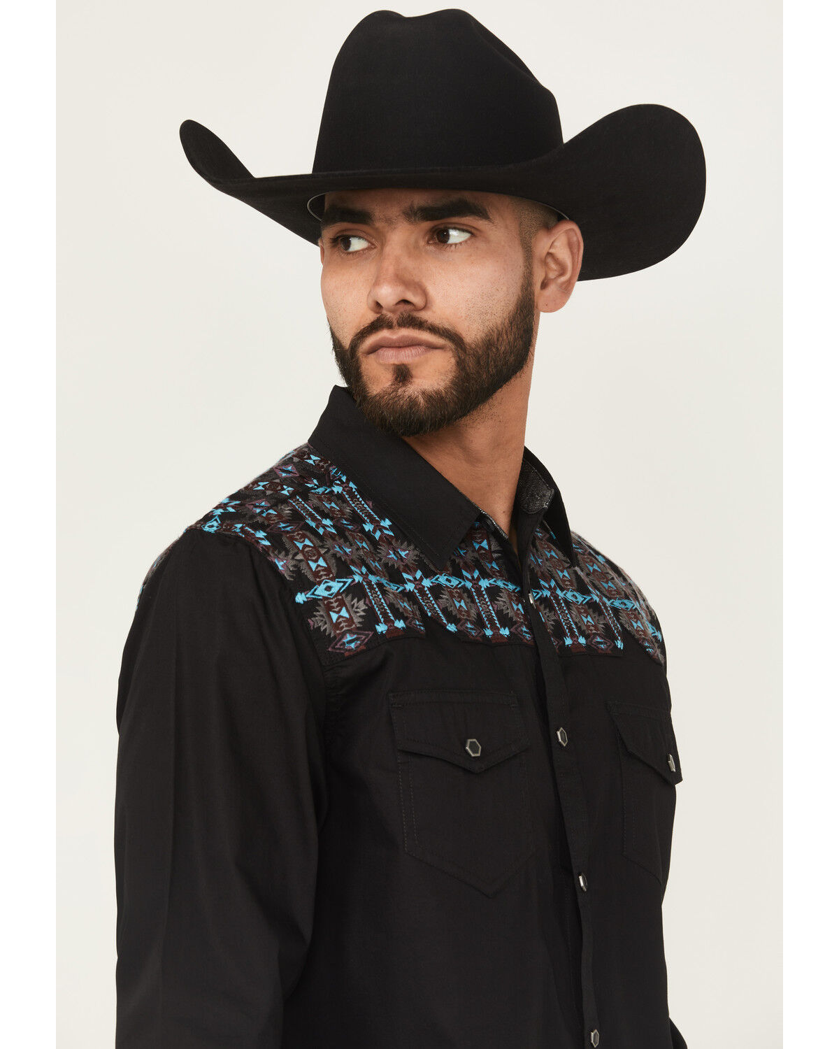 Moonshine Spirit Men's Instinct Embroidered Solid Long Sleeve Snap Western Shirt
