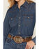 Image #3 - Wrangler Women's Dark Wash Long Sleeve Pearl Snap Denim Western Shirt, Blue, hi-res