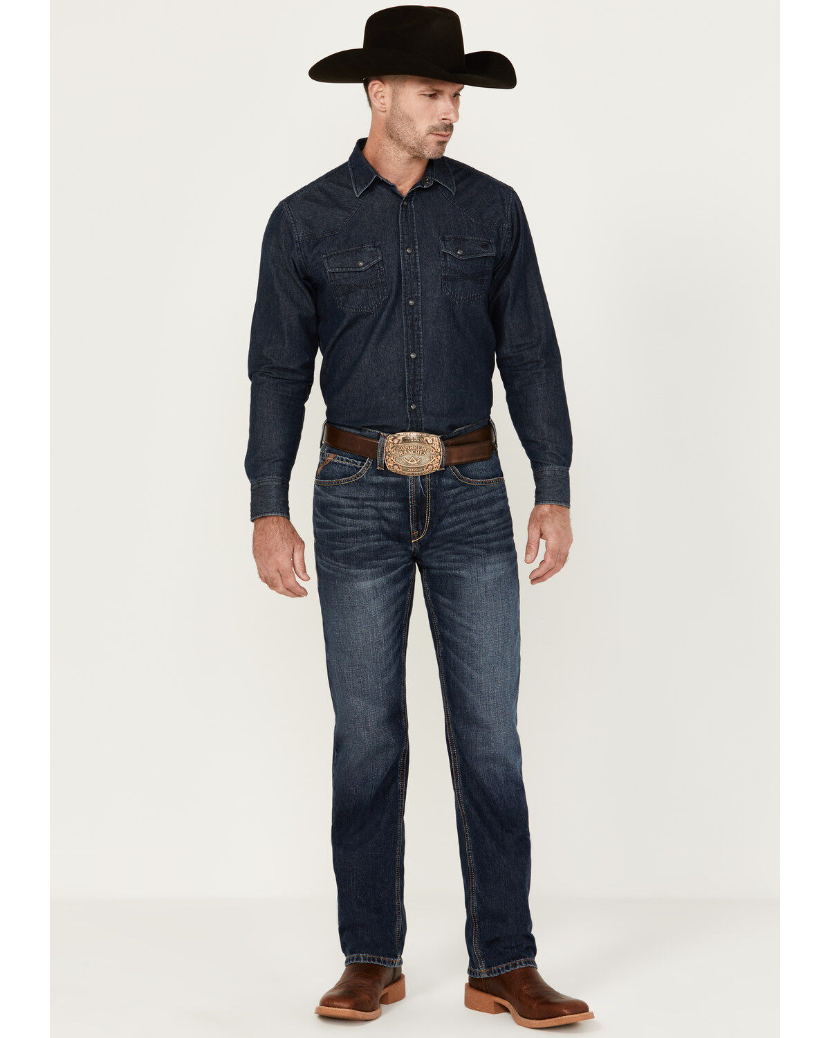 Image #1 - Ariat Men's M2 Bradford Cleveland Dark Wash Relaxed Bootcut Rigid Jeans, Dark Wash, hi-res