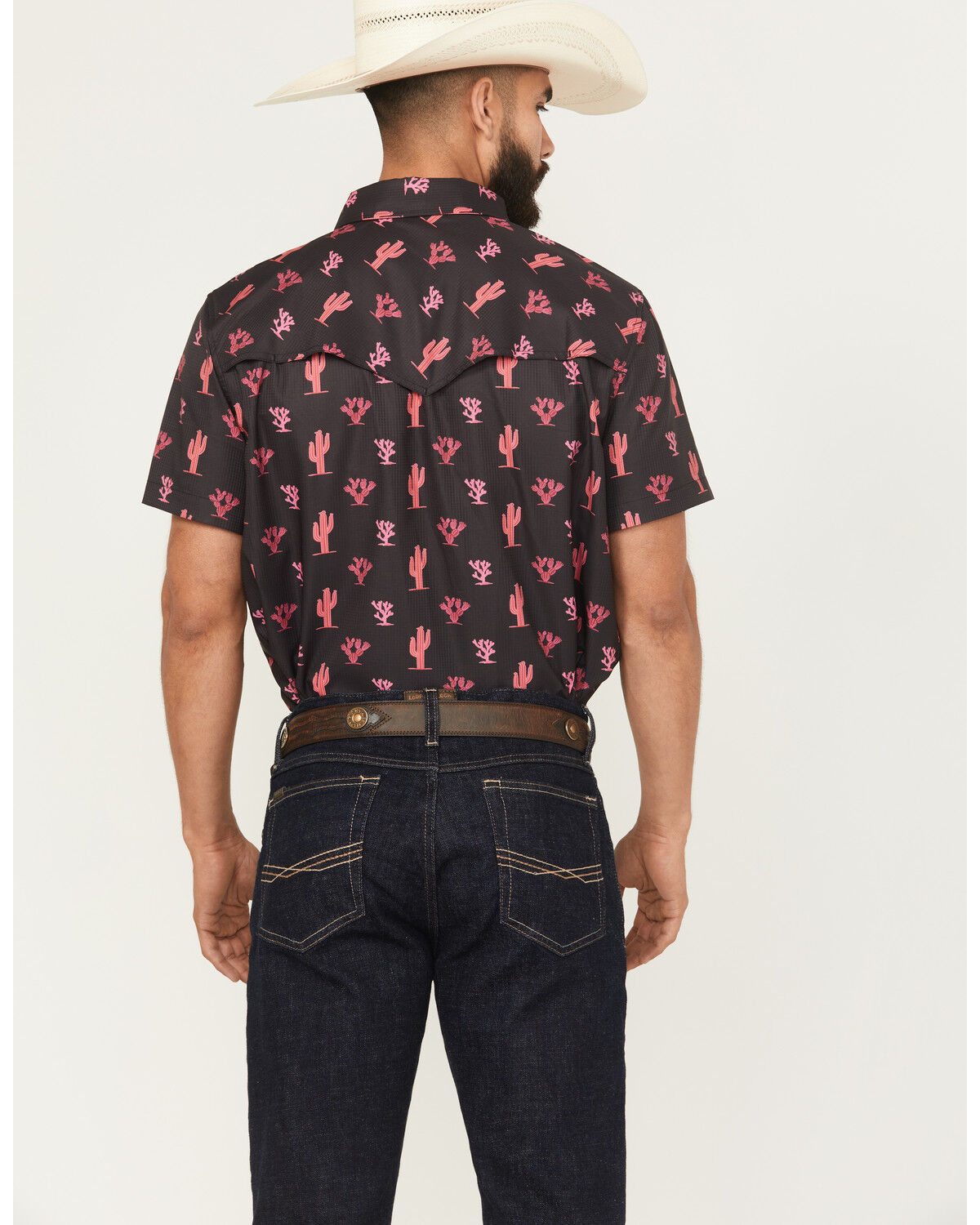 Image #4 - Rock & Roll Denim Men's Boot Barn Exclusive Tek Cactus Short Sleeve Snap Stretch Western Shirt, Black, hi-res