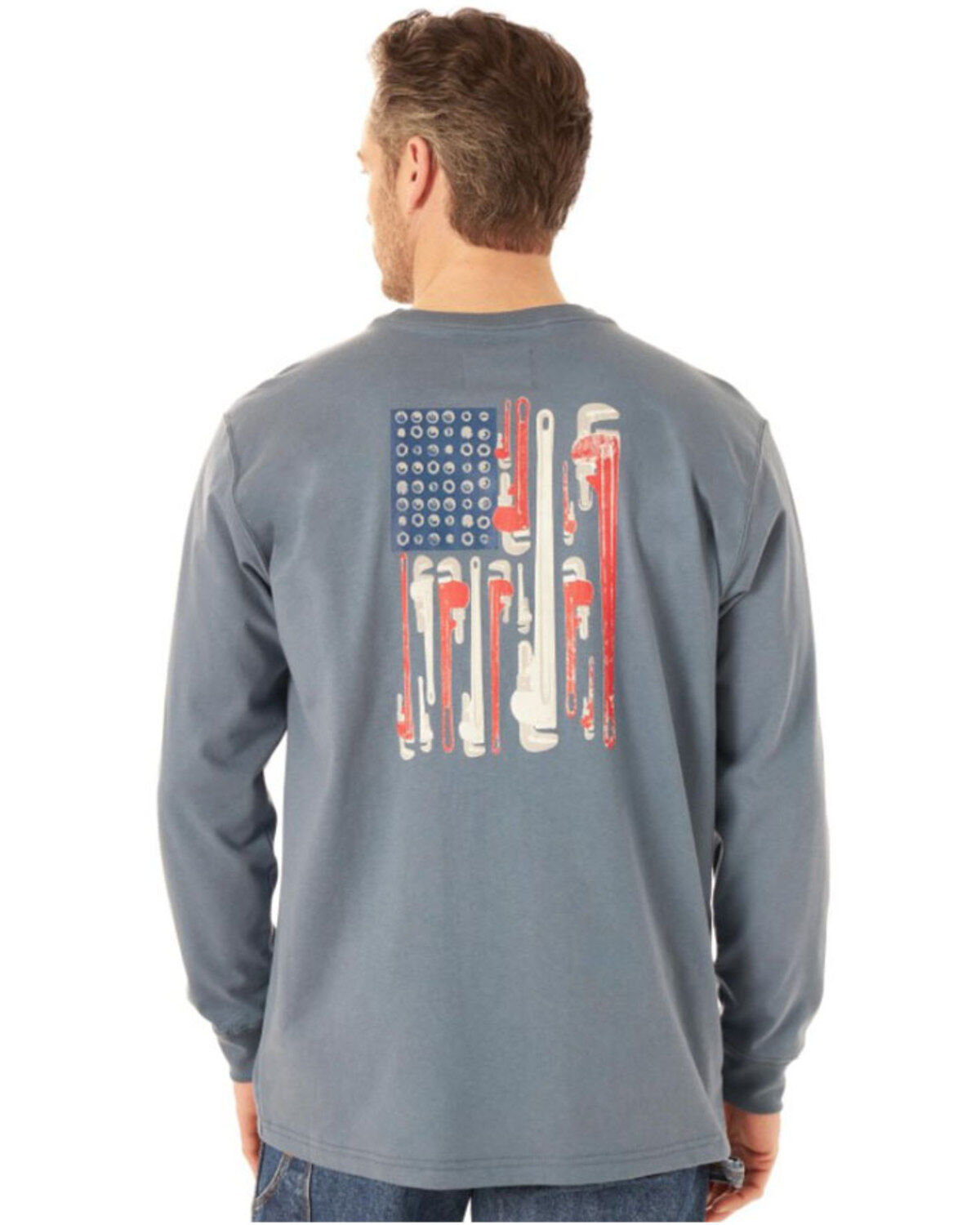 Image #2 - Wrangler FR Men's Wrench Flag Graphic Long Sleeve Work T-Shirt - Big, Indigo, hi-res