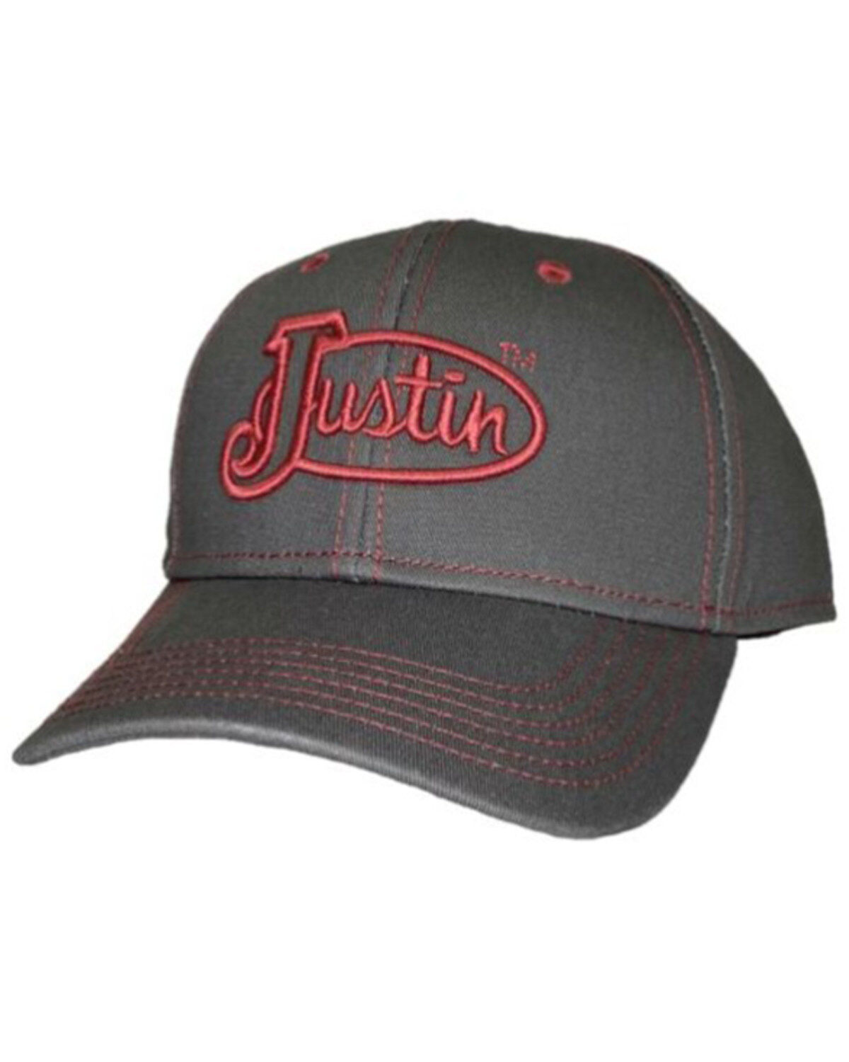 Image #1 - Justin Men's Gray & Red Embroidered Logo Solid-Back Ball Cap, Grey, hi-res
