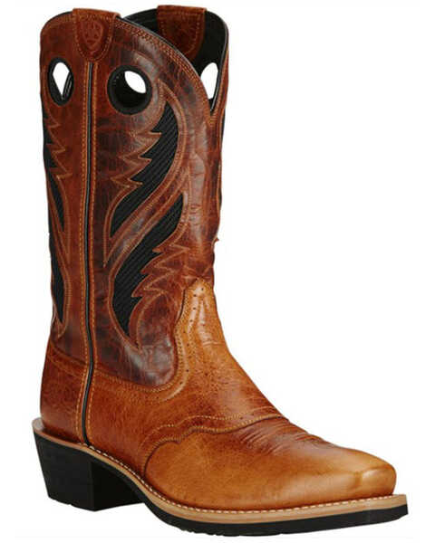 Men's Ariat Boot, Fireside Texaco, Tan Vamp, Reddish Brown Shaft, Square  Toe - Chick Elms Grand Entry Western Store and Rodeo Shop