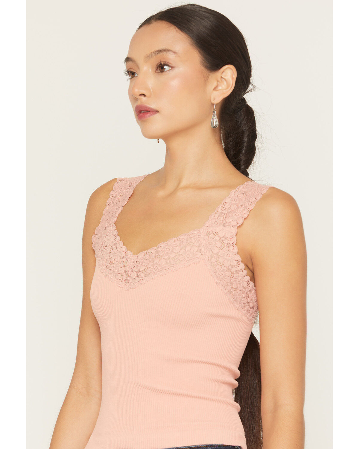 Image #2 - By Together Women's Seamless Lace Ribbed Tank, Rose, hi-res
