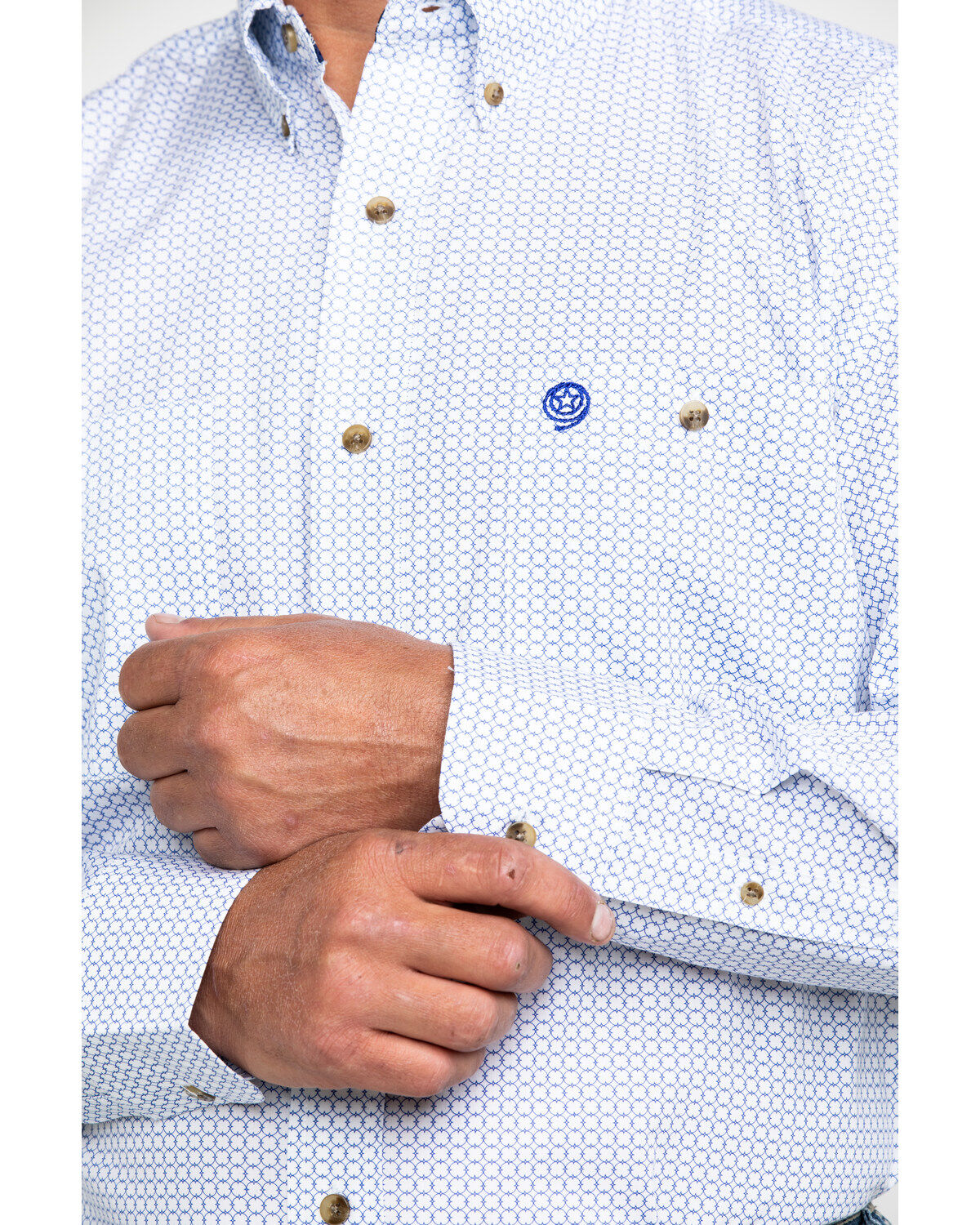 Image #4 - George Strait by Wrangler Men's White Geo Print Long Sleeve Western Shirt, White, hi-res