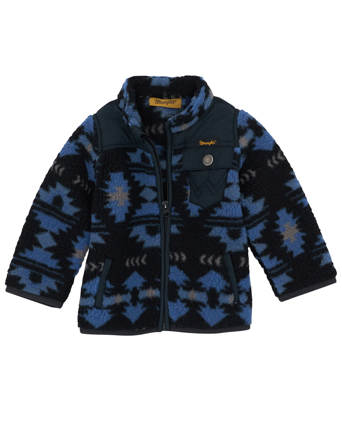 Image #1 - Wrangler Infant Boys' Southwestern Print Sherpa Zip Jacket, Blue, hi-res