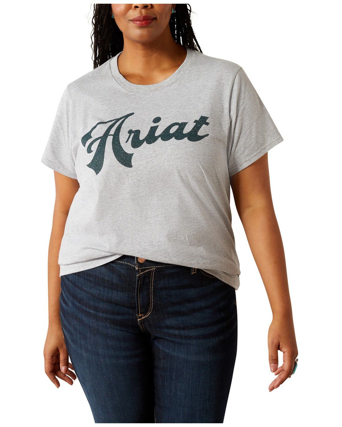 Ariat Women's Logo Old School Short Sleeve Graphic Tee - Plus, Grey, hi-res