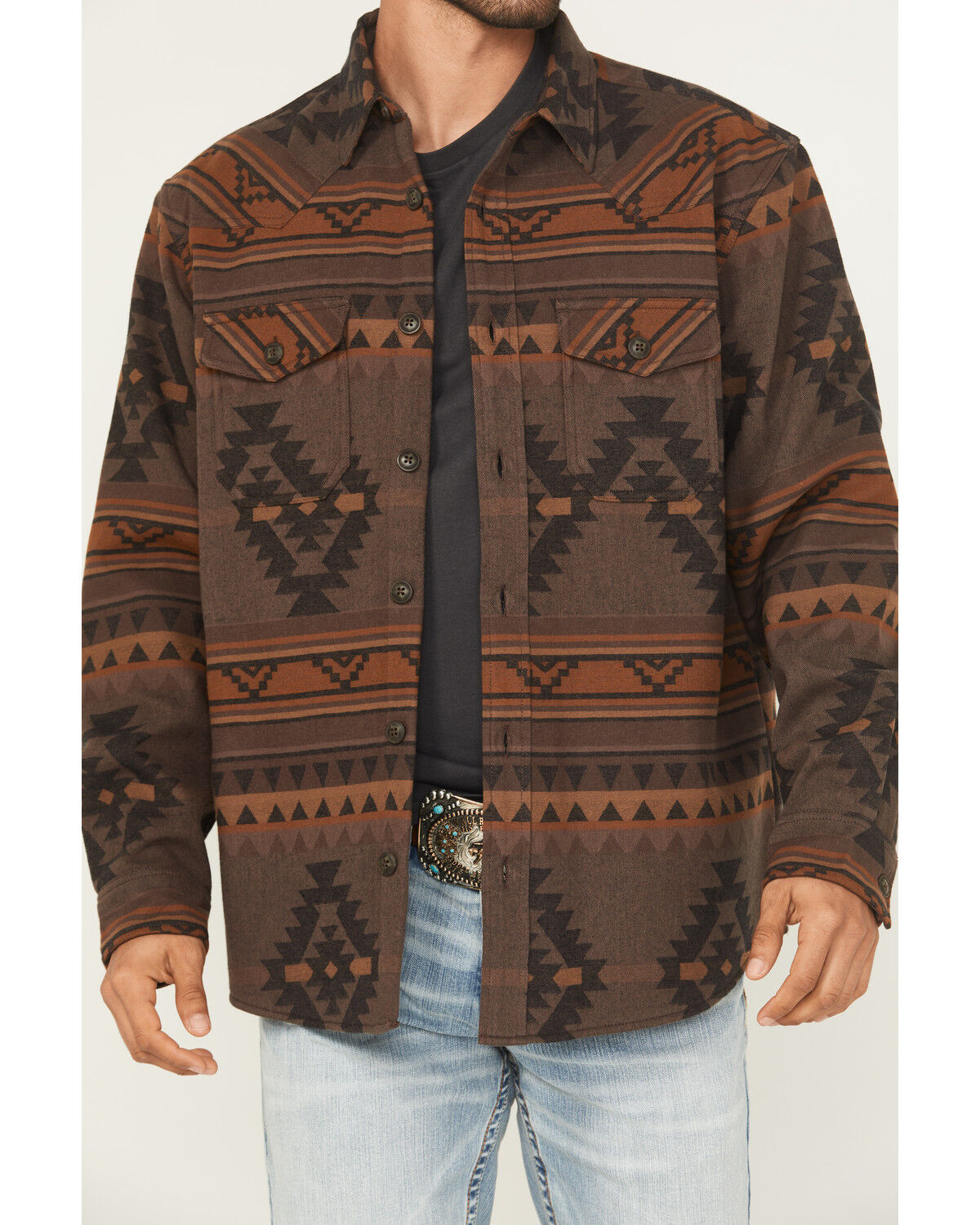 Image #3 - Cody James Men's Rosewell Southwestern Print Fleece Lined Shirt Jacket, Dark Brown, hi-res