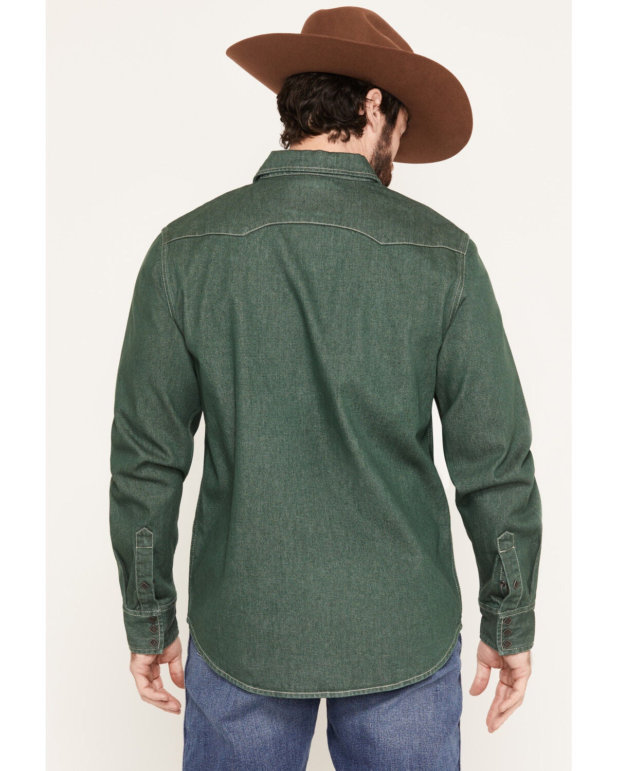 Image #4 - Kimes Ranch Men's Roscoe Denim Long Sleeve Snap Western Shirt, Green, hi-res