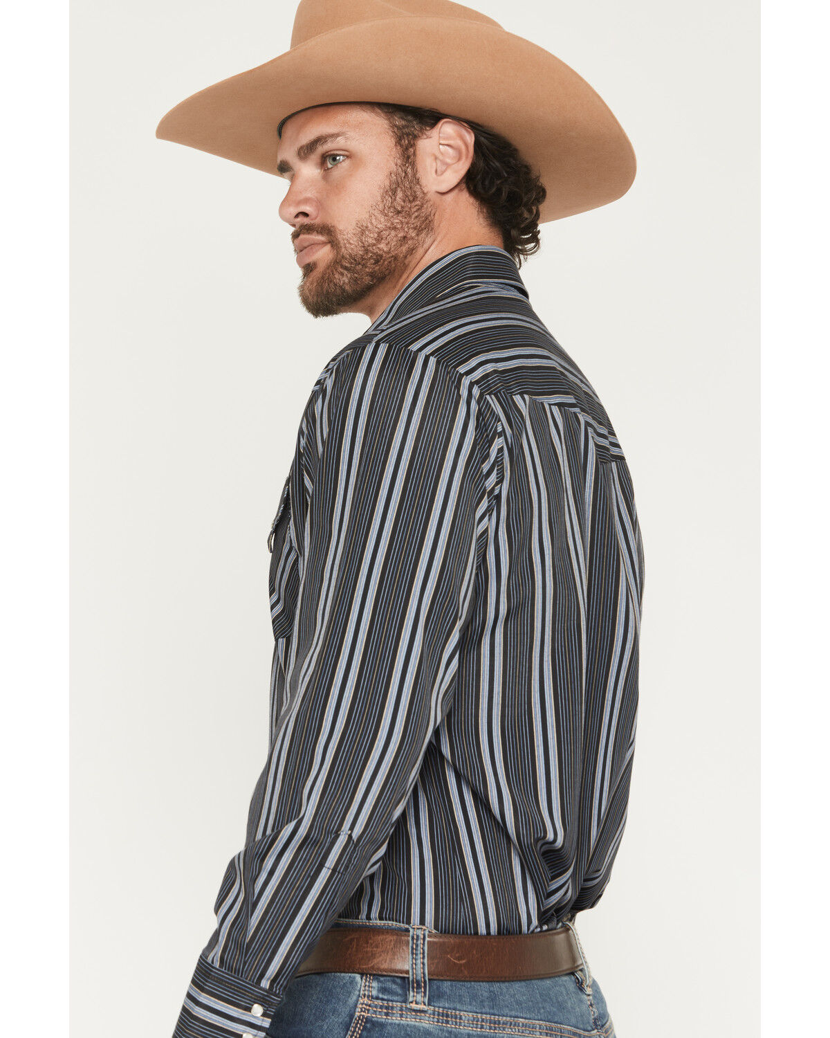 Image #2 - Ely Walker Men's Stripe Print Long Sleeve Snap Western Shirt, Black, hi-res