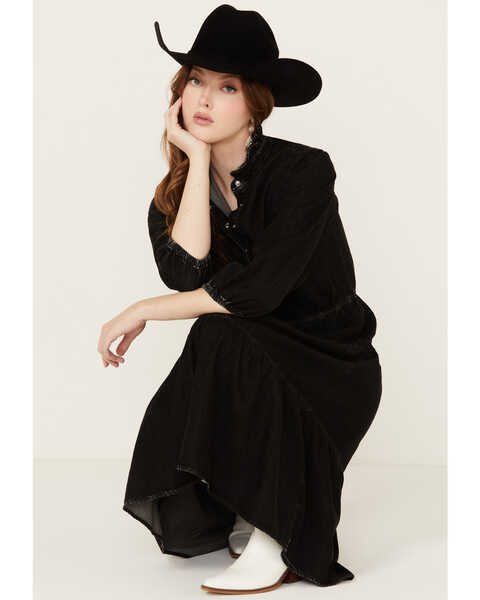 Driftwood Women's Long Sleeve Denim Midi Dress , Black, hi-res