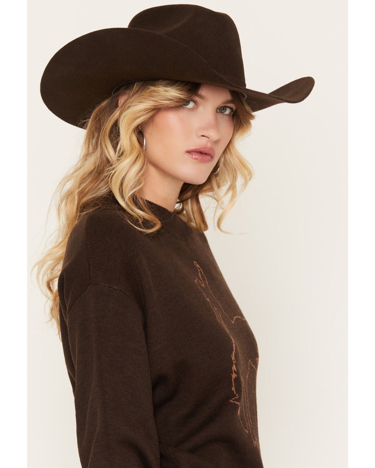 Image #2 - Wrangler Retro Women's Bucking Horse Sweater, Brown, hi-res