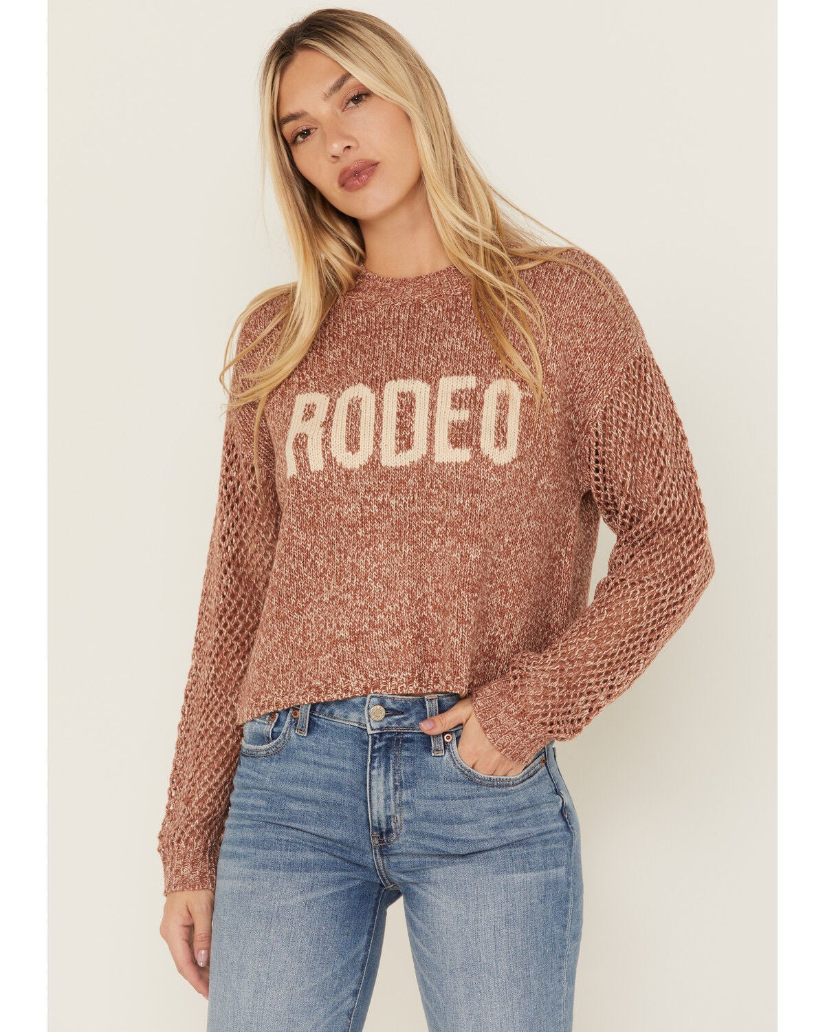 White Crow Women's Rodeo Open Weave Long Sleeve Sweater, Rust Copper, hi-res
