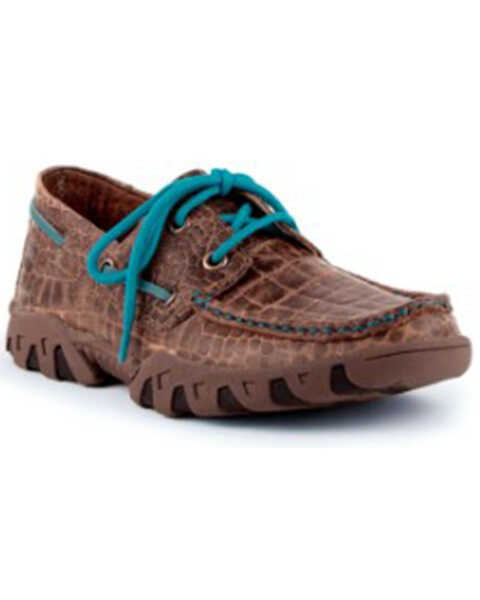 Ferrini Women's Genuine Crocodile Print Shoes - Moc Toe, Brown, hi-res
