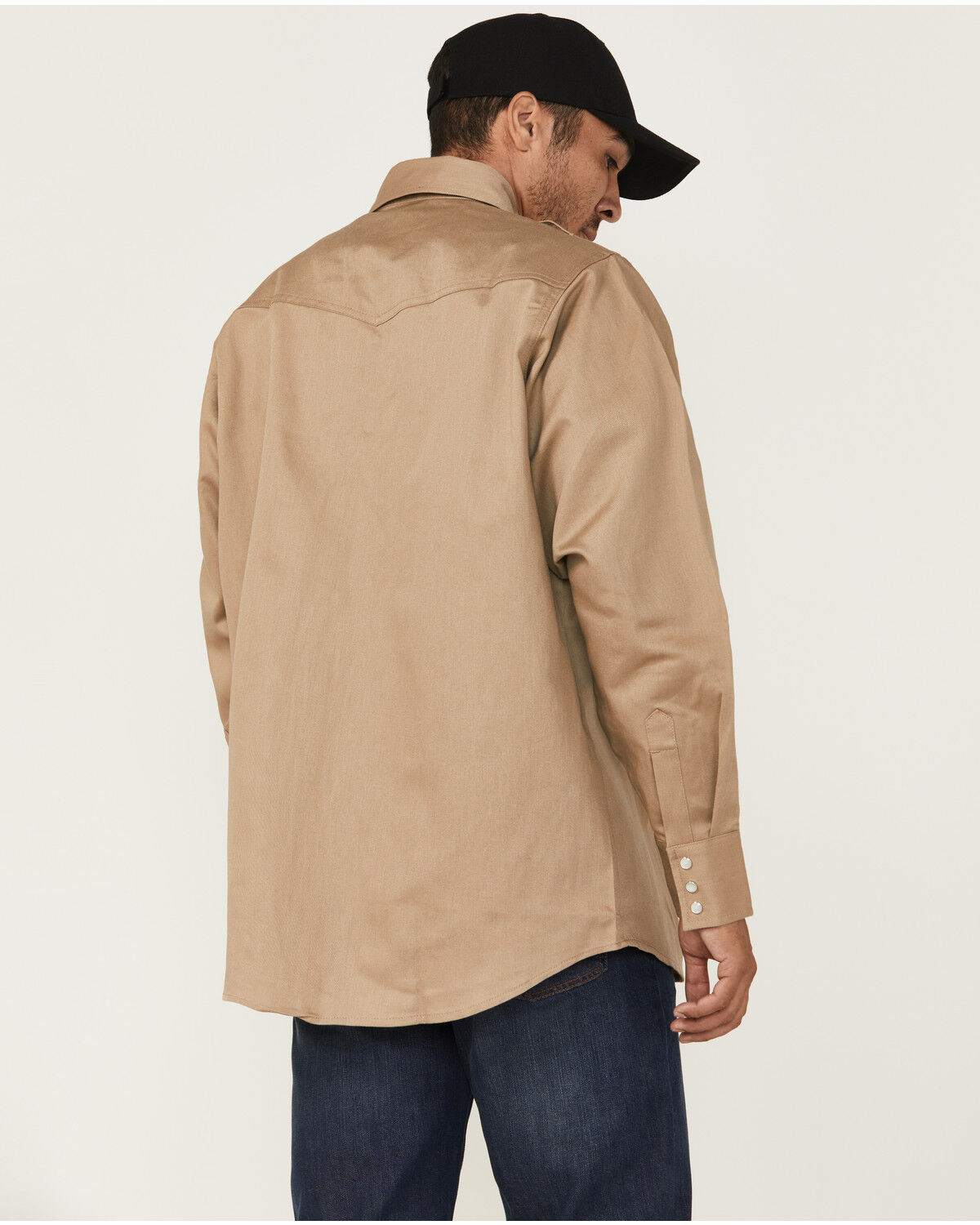 Image #4 - Forge Workwear Men's FR Solid Long Sleeve Snap Work Shirt, Khaki, hi-res