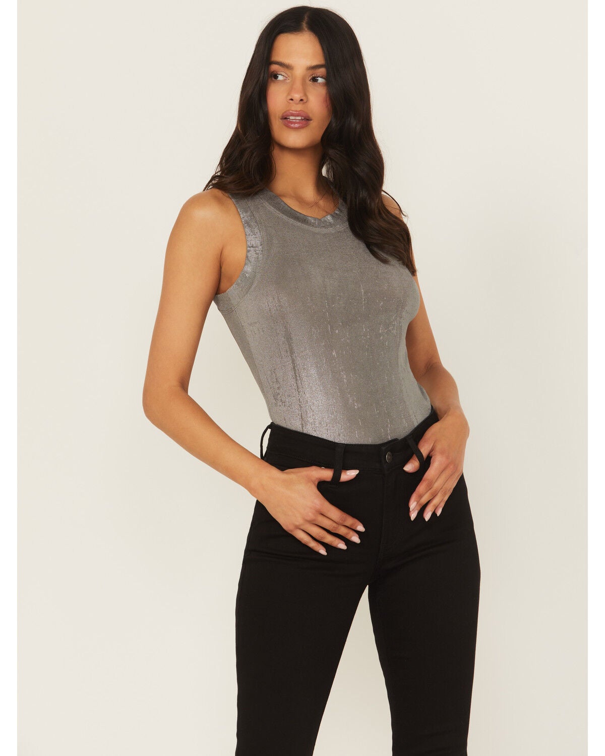 Revel Women's Silver Shimmer Tank, Silver, hi-res