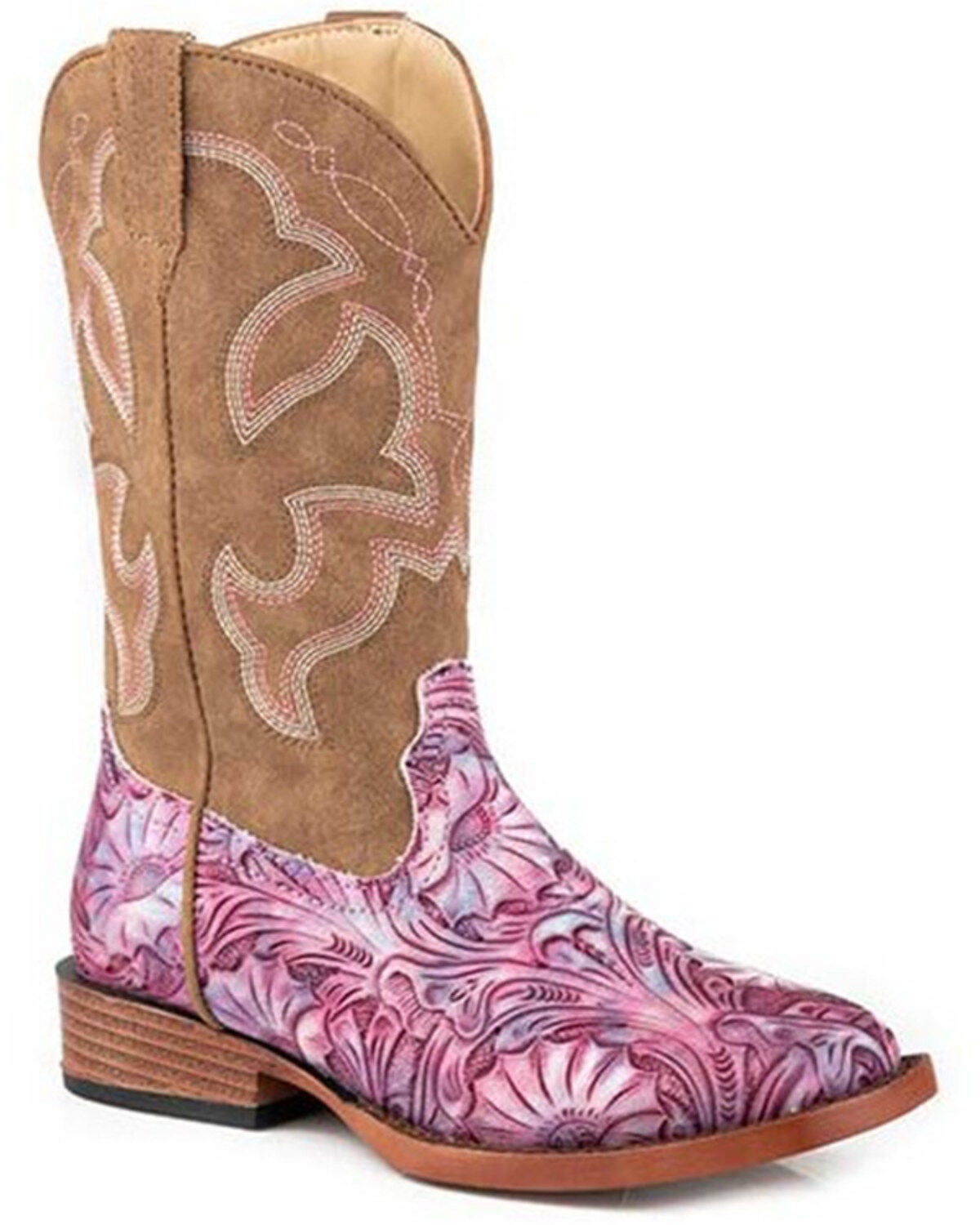 Roper Little Girls' Raya Western Boots - Square Toe, Pink, hi-res
