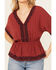 Image #3 - Shyanne Women's Embroidered Sleeve Peplum Top, Brick Red, hi-res