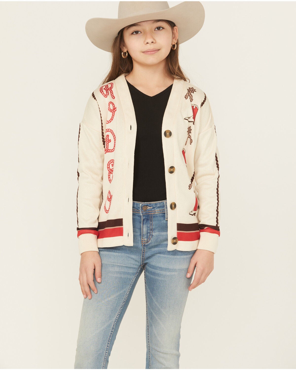 Cruel Girl Girls' Rodeo Novelty Cardigan, Cream, hi-res