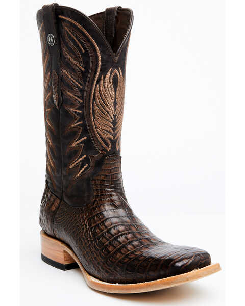 Image #1 - Tanner Mark Men's Shawnee Exotic Caiman Belly Western Boots - Broad Square Toe, Dark Brown, hi-res
