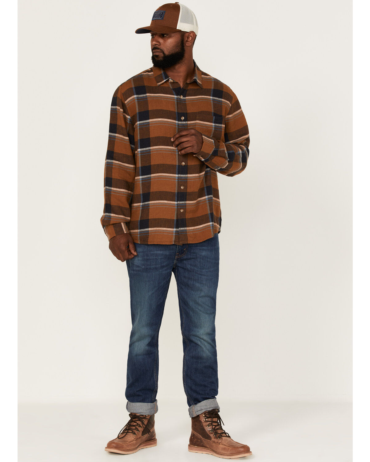 Image #2 - Pendleton Men's Linen Large Plaid Long Sleeve Button Down Western Shirt, Brown, hi-res