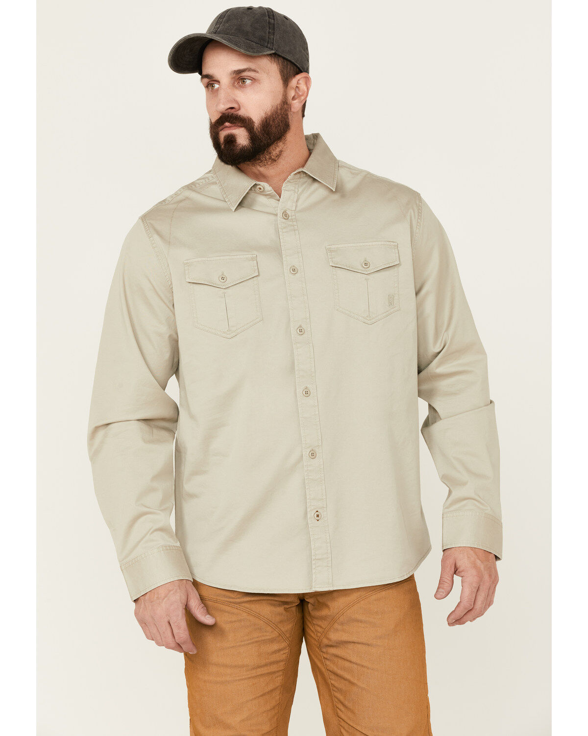 Image #1 - Brothers and Sons Men's Weathered Twill Solid Long Sleeve Button-Down Western Shirt, Sand, hi-res